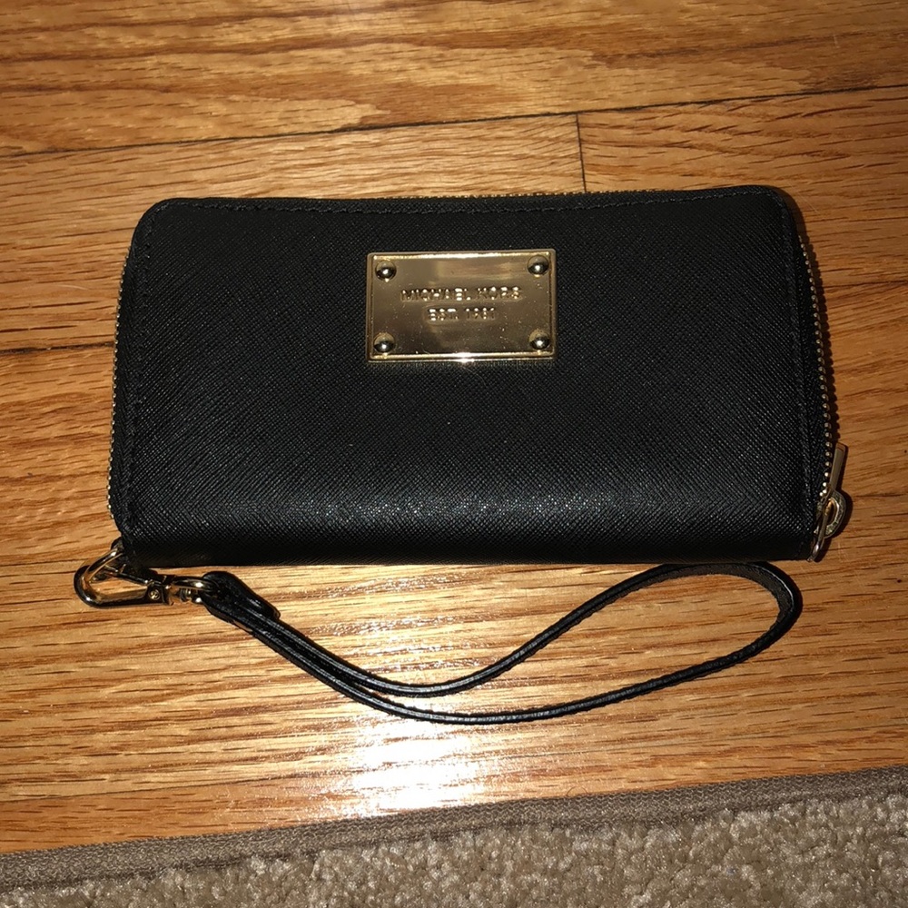 MK black wallet wristlet